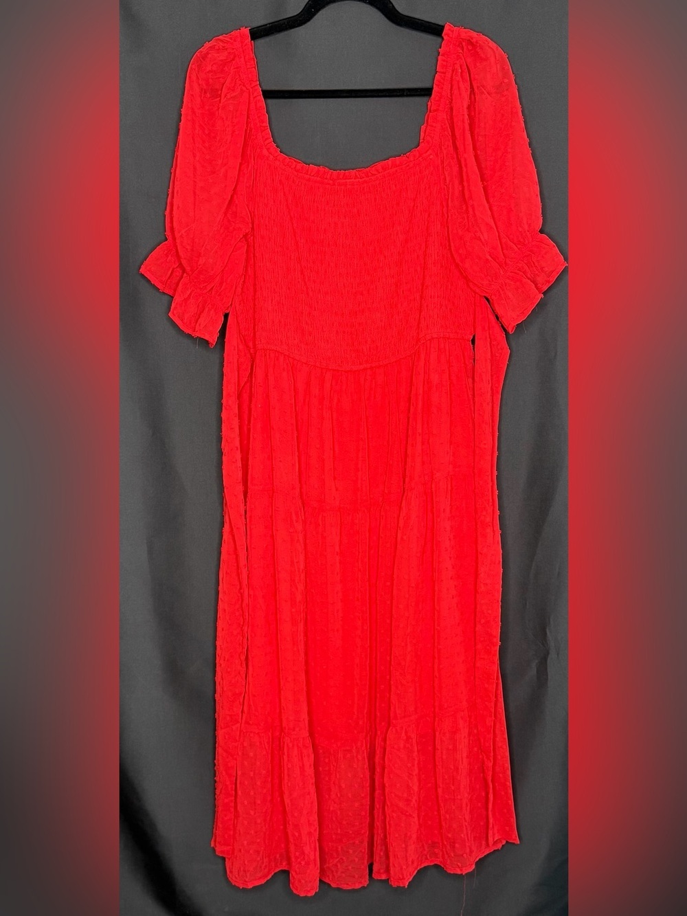 Romantic Red Swiss Dot Smocked Empire Waist Dress Boho Cottagecore Chic